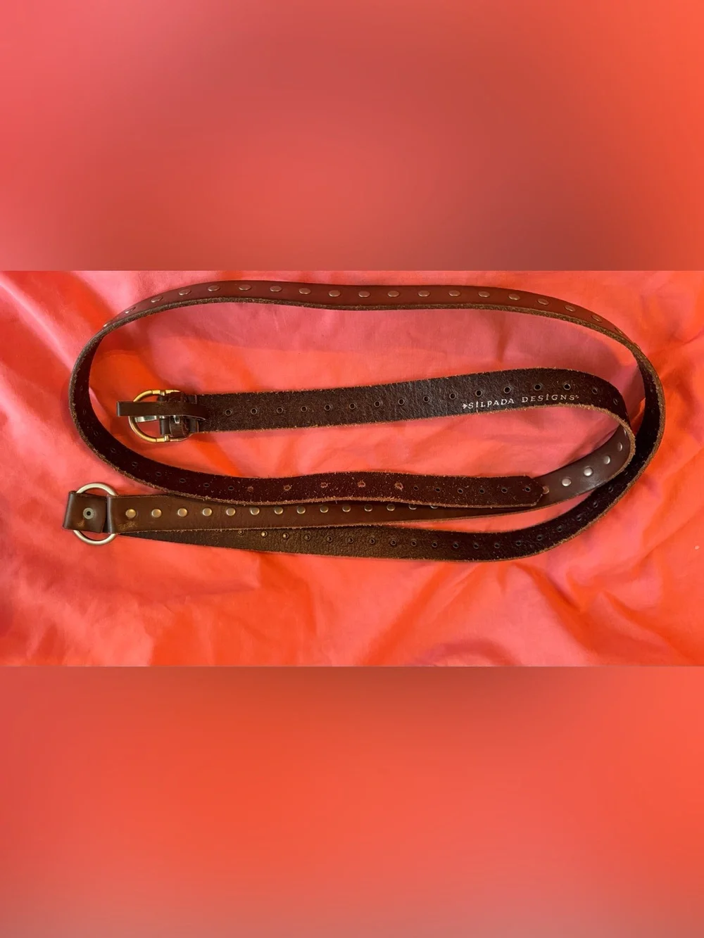 Silpada Brown Leather wrap Belt with rivets Round Silver-Tone Buckle. 72” long.